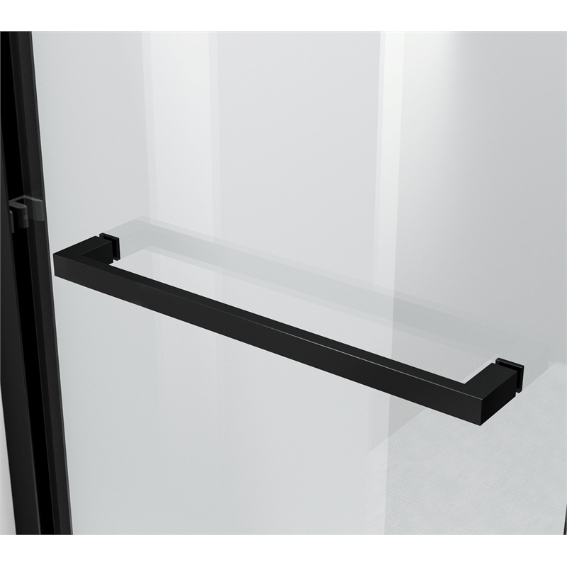 Pemberly Row Semi-Frameless Aluminum Shower Door in Matte Black