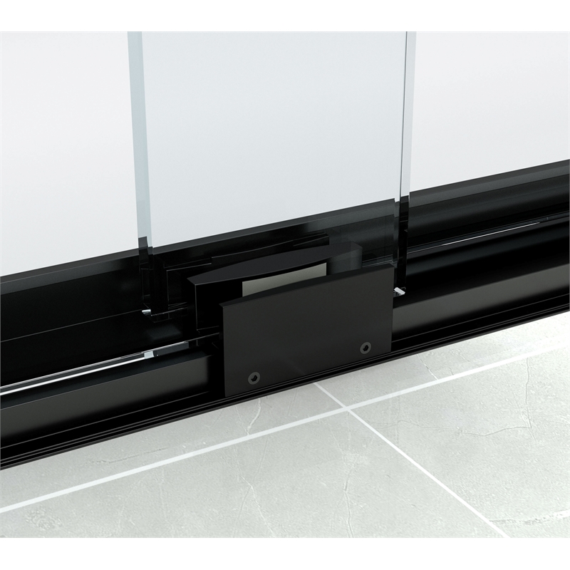 Pemberly Row Semi-Frameless Aluminum Shower Door in Matte Black