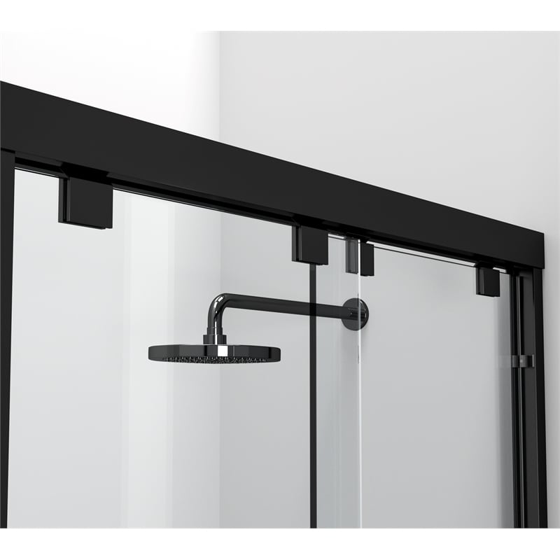 Pemberly Row Semi-Frameless Aluminum Shower Door in Matte Black