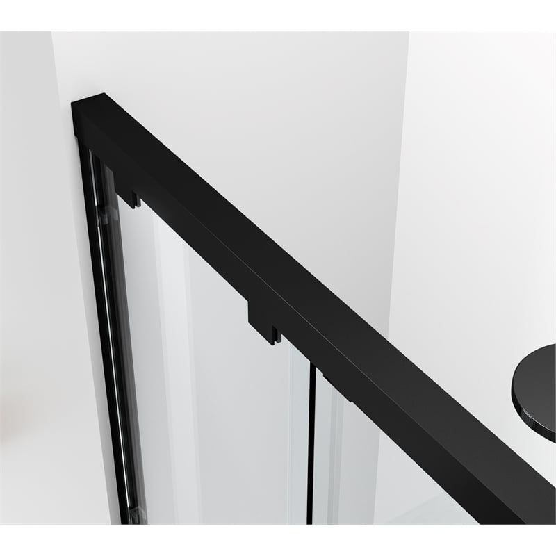 Pemberly Row Semi-Frameless Aluminum Shower Door in Matte Black