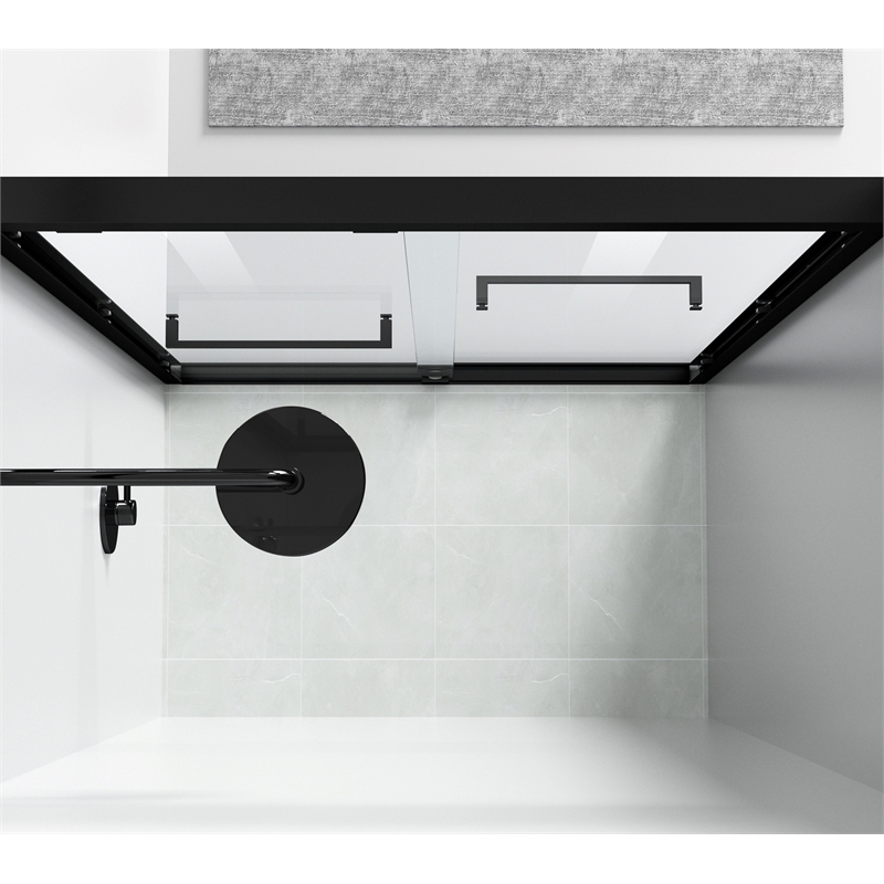 Pemberly Row Semi-Frameless Aluminum Shower Door in Matte Black