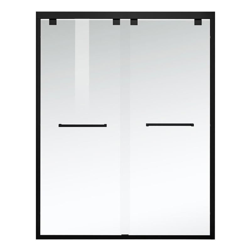 Pemberly Row Semi-Frameless Aluminum Shower Door in Matte Black