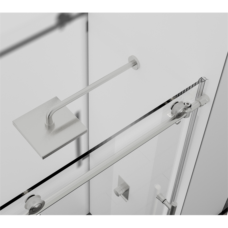 Pemberly Row Frameless Stainless Steel Tub Door in Brushed Nickel