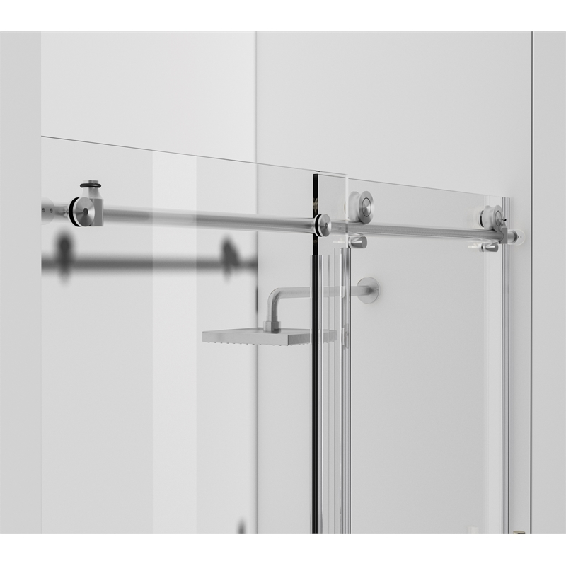 Pemberly Row Frameless Stainless Steel Tub Door in Brushed Nickel