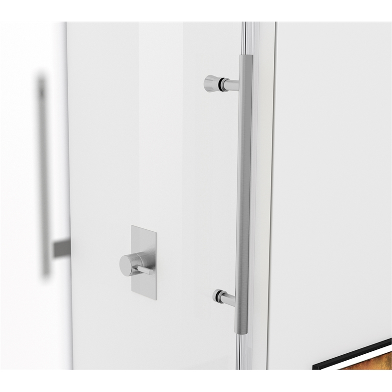 Pemberly Row Frameless Stainless Steel Tub Door in Brushed Nickel