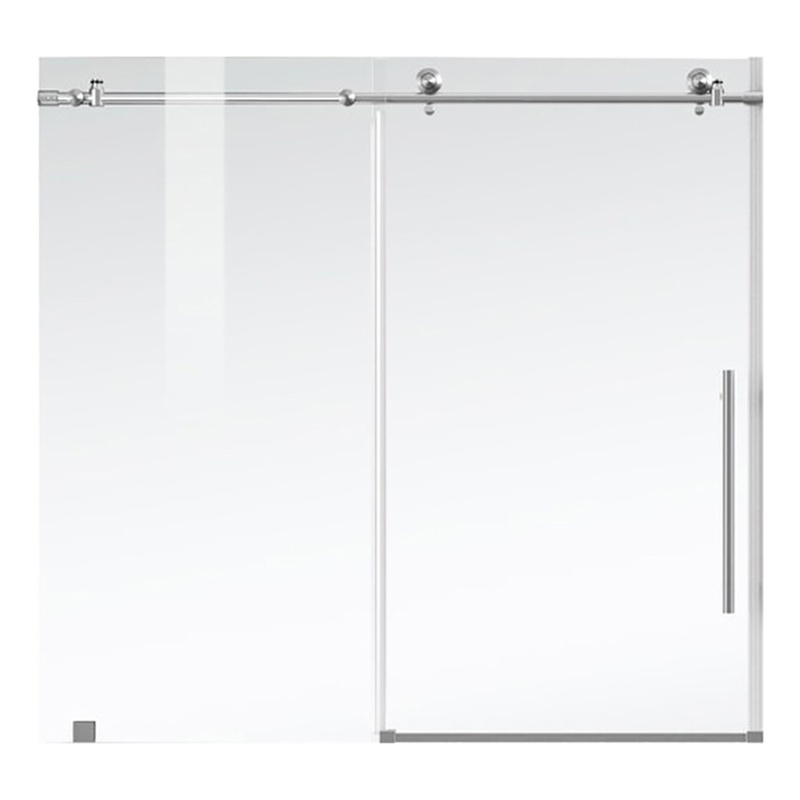 Pemberly Row Frameless Stainless Steel Tub Door in Brushed Nickel