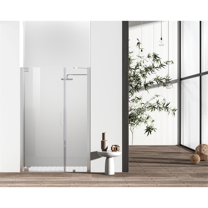 Pemberly Row Semi-Frameless Aluminum Shower Door in Chrome