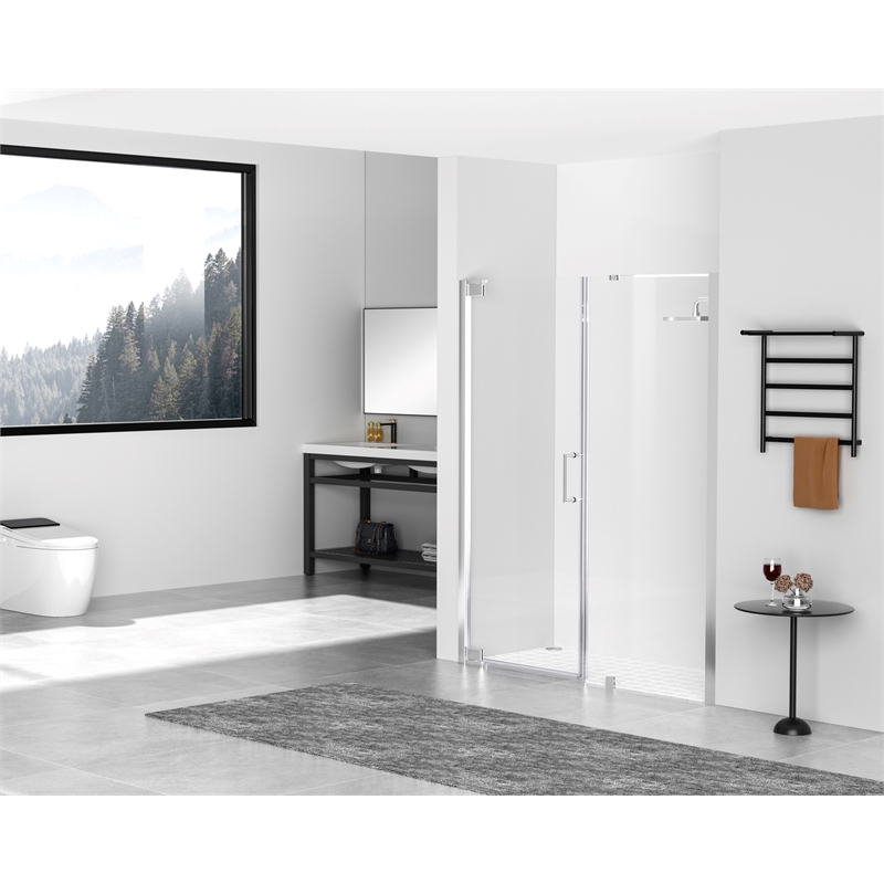 Pemberly Row Semi-Frameless Aluminum Shower Door in Chrome