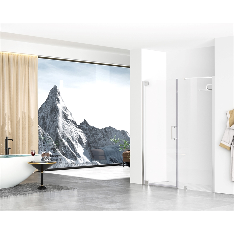 Pemberly Row Semi-Frameless Aluminum Shower Door in Chrome