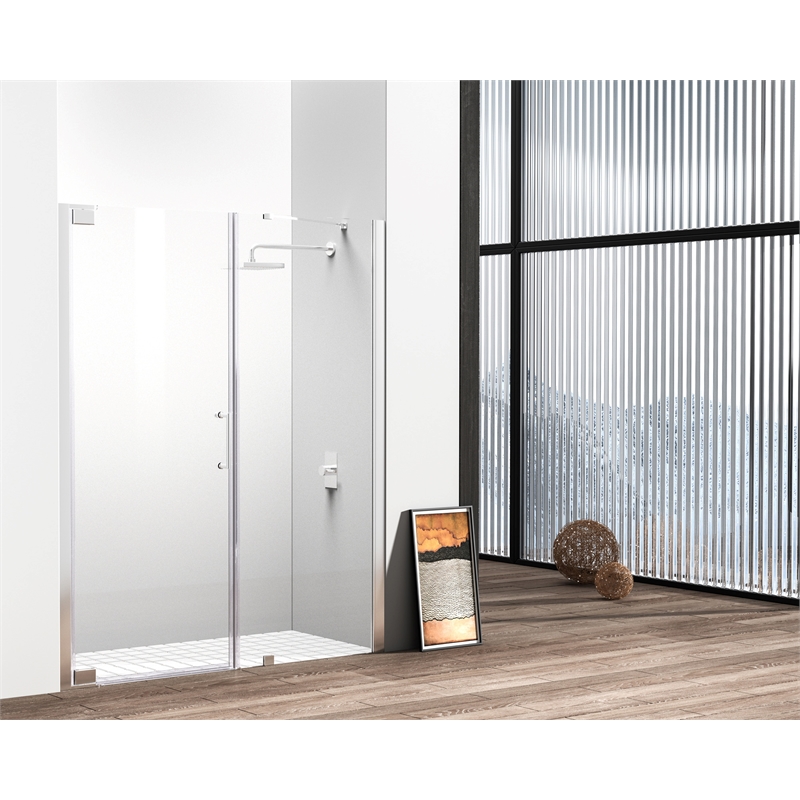 Pemberly Row Semi-Frameless Aluminum Shower Door in Chrome