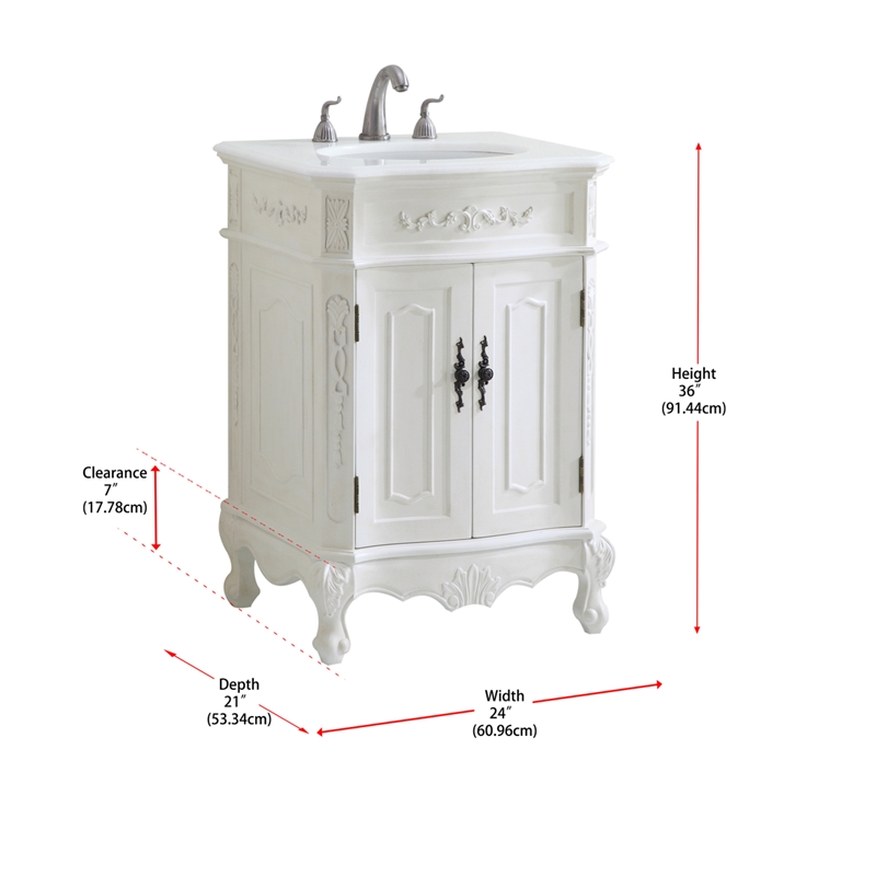 Pemberly Row Solid Wood Bathroom Vanity with Quartz Top in Antique White