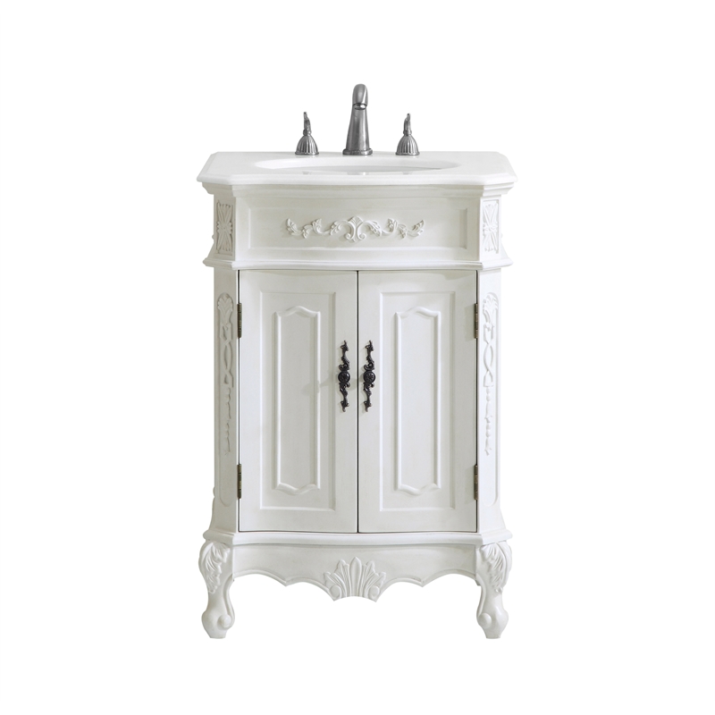 Pemberly Row Solid Wood Bathroom Vanity with Quartz Top in Antique White