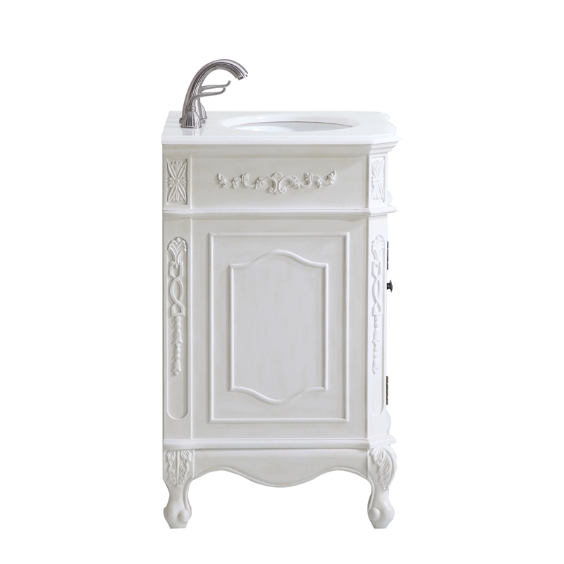 Pemberly Row Solid Wood Bathroom Vanity with Quartz Top in Antique White