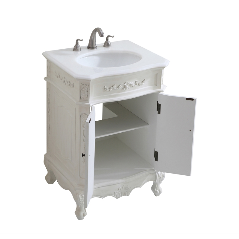 Pemberly Row Solid Wood Bathroom Vanity with Quartz Top in Antique White