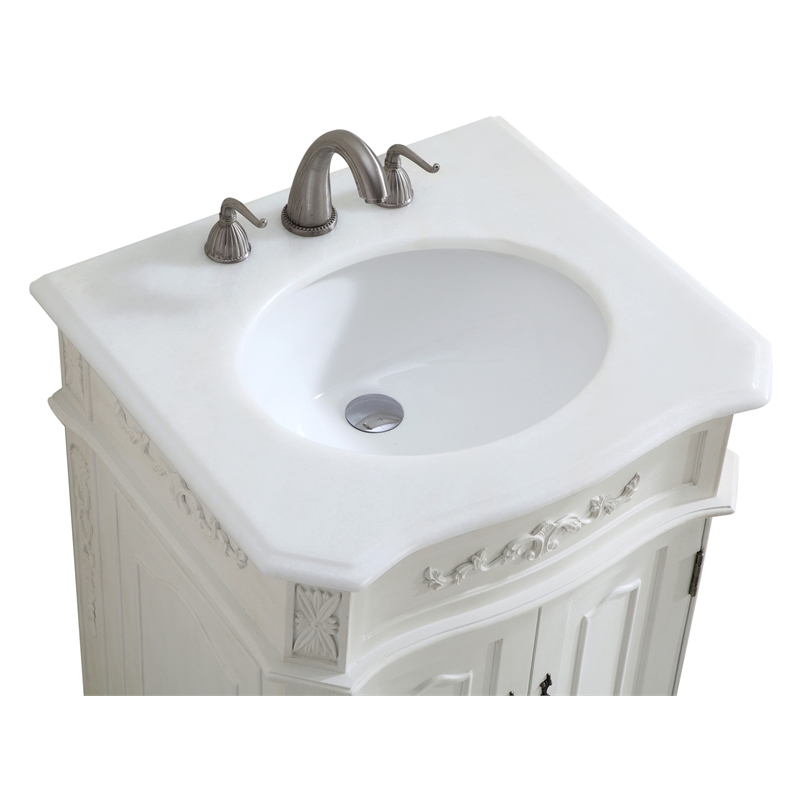 Pemberly Row Solid Wood Bathroom Vanity with Quartz Top in Antique White