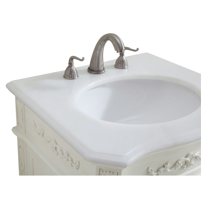 Pemberly Row Solid Wood Bathroom Vanity with Quartz Top in Antique White