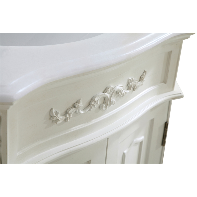 Pemberly Row Solid Wood Bathroom Vanity with Quartz Top in Antique White