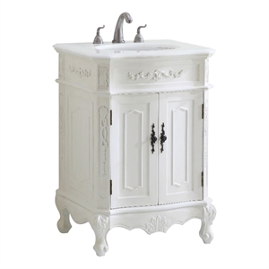 Pemberly Row Solid Wood Bathroom Vanity with Quartz Top in Antique White