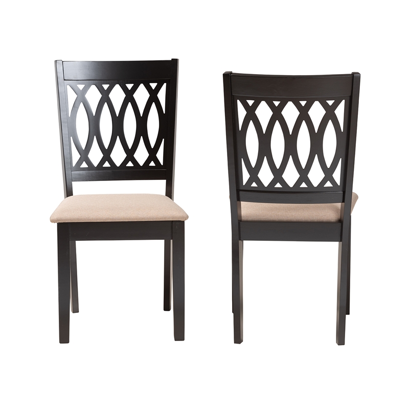 Pemberly Row Florencia Beige Fabric Dining Chair with Espresso Wood Legs