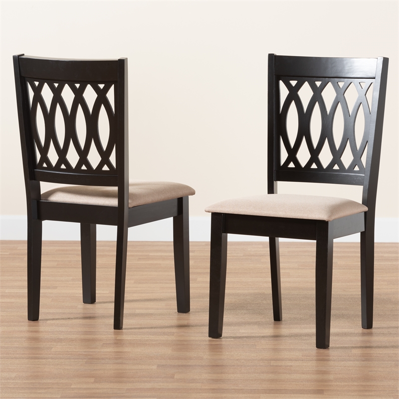 Pemberly Row Florencia Beige Fabric Dining Chair with Espresso Wood Legs