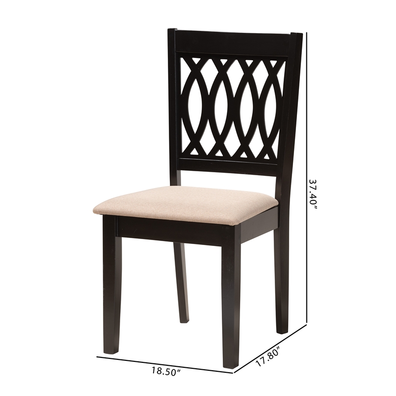 Pemberly Row Florencia Beige Fabric Dining Chair with Espresso Wood Legs