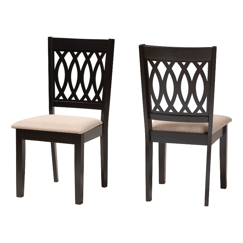Pemberly Row Florencia Beige Fabric Dining Chair with Espresso Wood Legs
