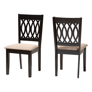 Pemberly Row Florencia Beige Fabric Dining Chair with Espresso Wood Legs