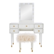 Pemberly Row Vanity Set Lighted Mirror Gold Accents White Wood