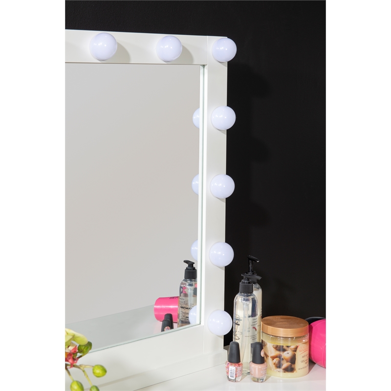 Pemberly Row Vanity Set Lighted Mirror Gold Accents White Wood