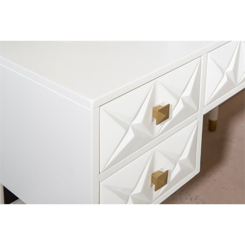 Pemberly Row Vanity Set Lighted Mirror Gold Accents White Wood