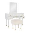 Pemberly Row Vanity Set Lighted Mirror Gold Accents White Wood