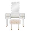 Pemberly Row Vanity Set Lighted Mirror Gold Accents White Wood