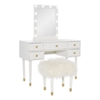 Pemberly Row Vanity Set Lighted Mirror Gold Accents White Wood