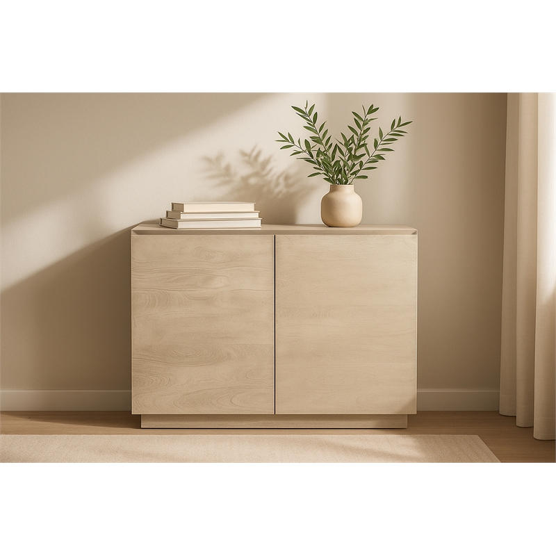Pemberly Row 2-Door Solid Mango Wood Sideboard in Stone Natural Finish
