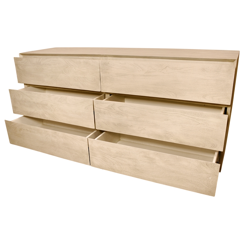 Pemberly Row Flagstaff Solid Mango Wood 6-Drawer Dresser in Natural