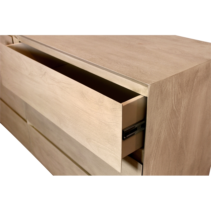 Pemberly Row Flagstaff Solid Mango Wood 6-Drawer Dresser in Natural