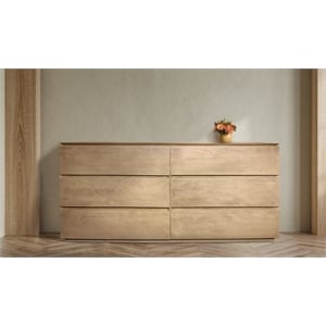Pemberly Row Flagstaff Solid Mango Wood 6-Drawer Dresser in Natural