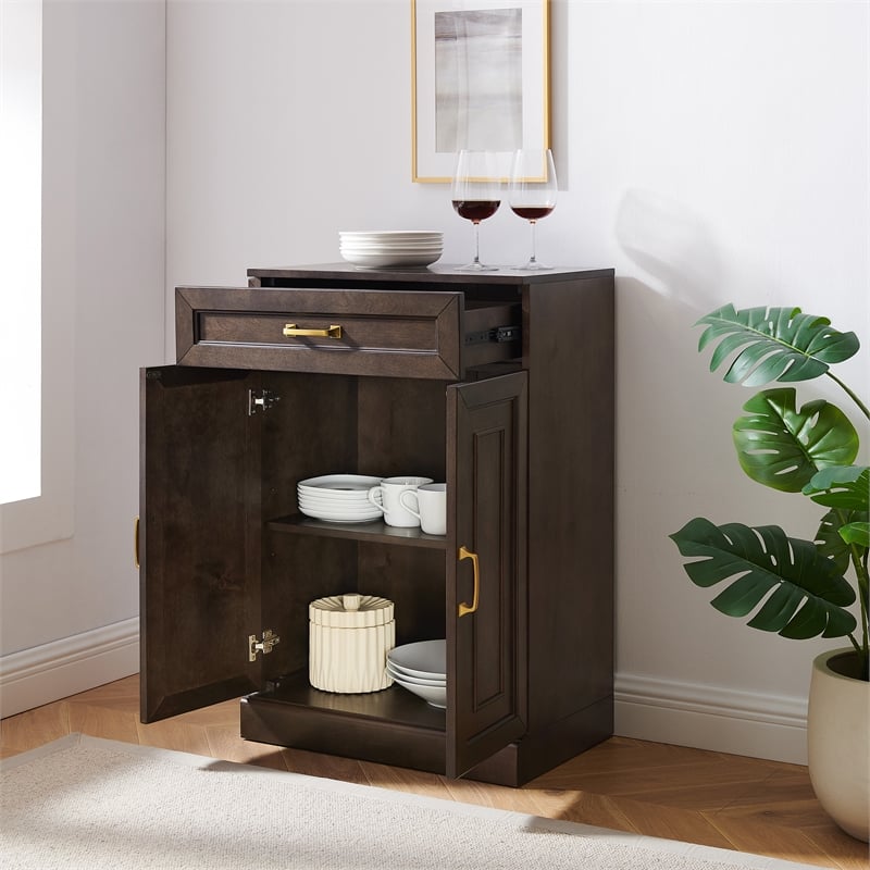 Pemberly Row Kitchen Storage Cabinet Coffee Finish Engineered Wood