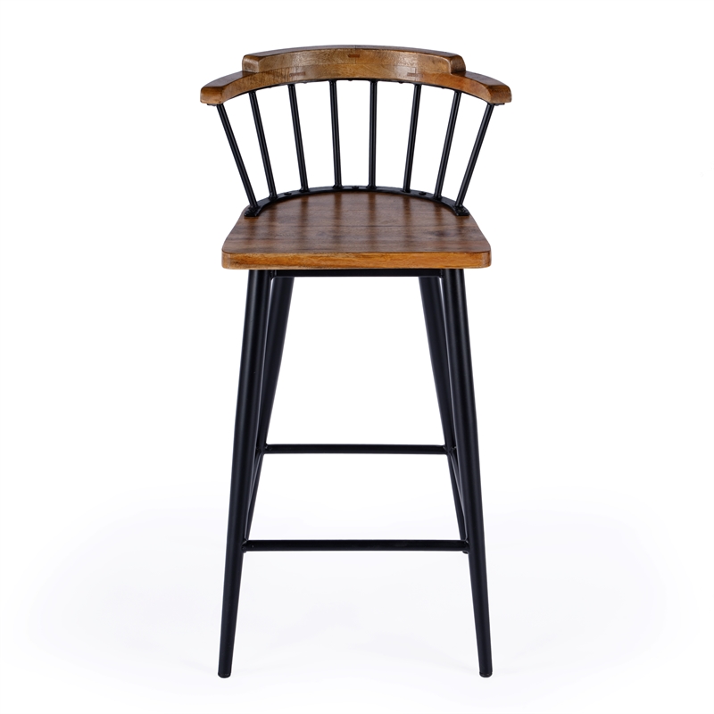 Pemberly Row Wood and Iron Barstool with Twisted Spindle Back in Brown