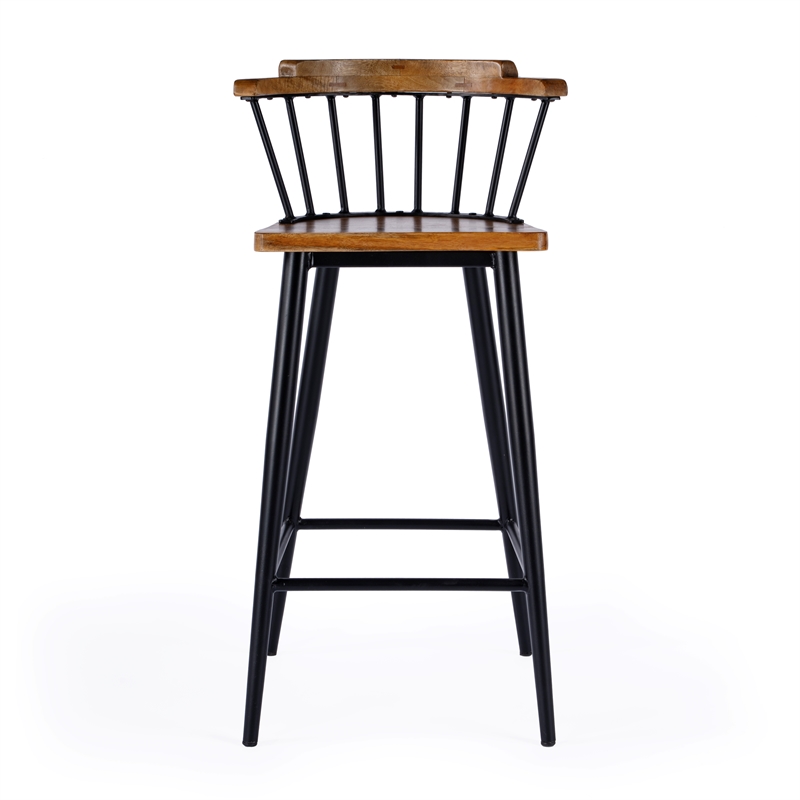 Pemberly Row Wood and Iron Barstool with Twisted Spindle Back in Brown
