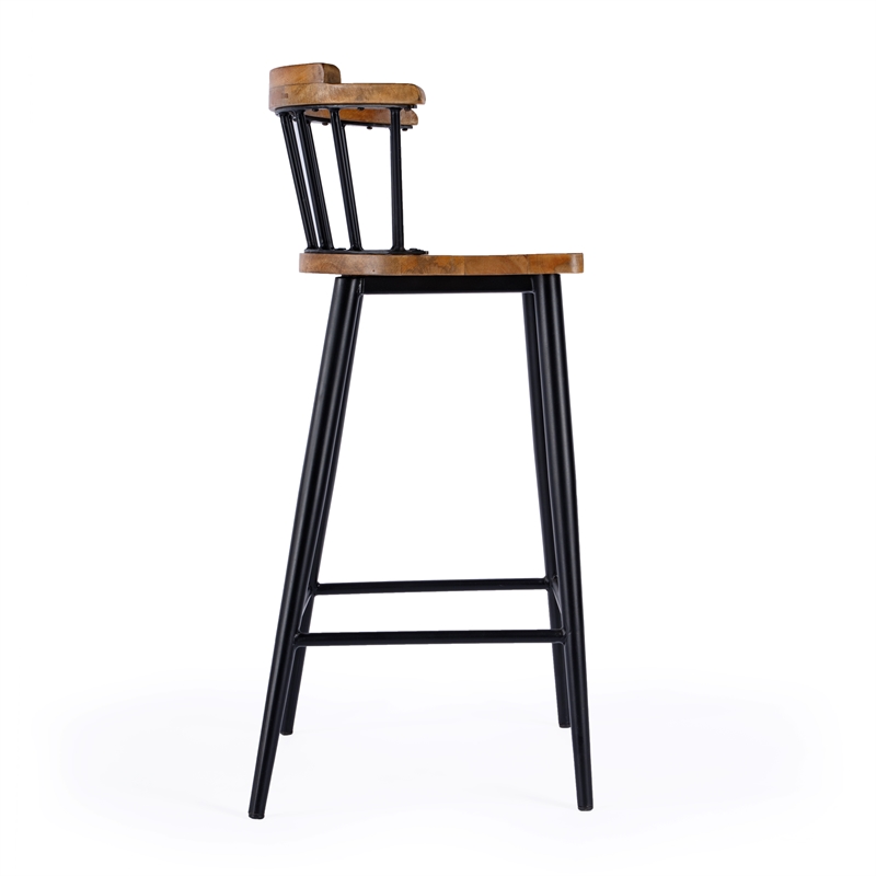 Pemberly Row Wood and Iron Barstool with Twisted Spindle Back in Brown