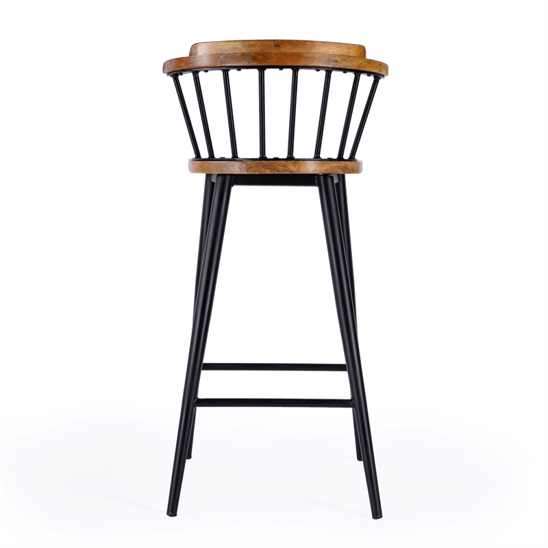 Pemberly Row Wood and Iron Barstool with Twisted Spindle Back in Brown