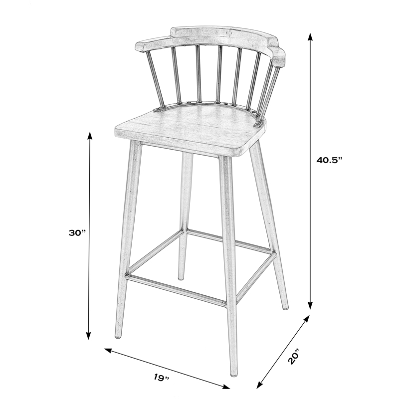 Pemberly Row Wood and Iron Barstool with Twisted Spindle Back in Brown