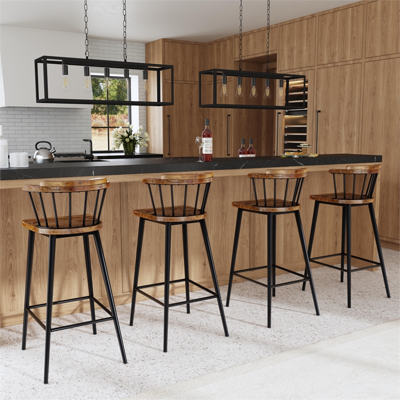 Pemberly Row Wood and Iron Barstool with Twisted Spindle Back in Brown