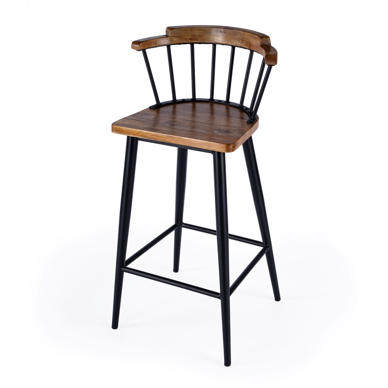 Pemberly Row Wood and Iron Barstool with Twisted Spindle Back in Brown