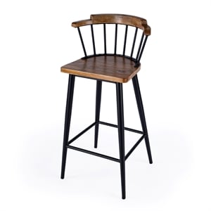 Pemberly Row Wood and Iron Barstool with Twisted Spindle Back in Brown