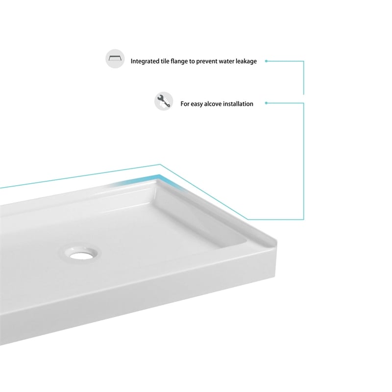Pemberly Row Shower Base Center Drain Acrylic Glossy White 60x30 in