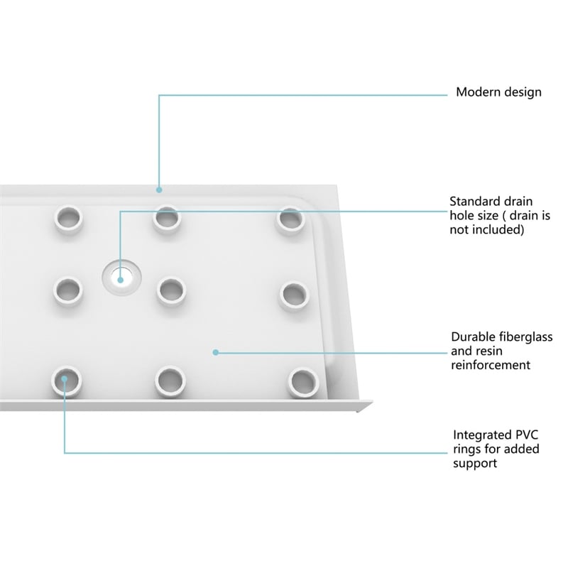 Pemberly Row Shower Base Center Drain Acrylic Glossy White 60x30 in