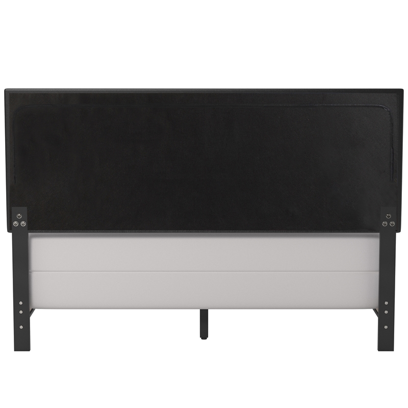 Pemberly Row Upholstered Queen Bed with Nailhead Trim in Black Faux Leather