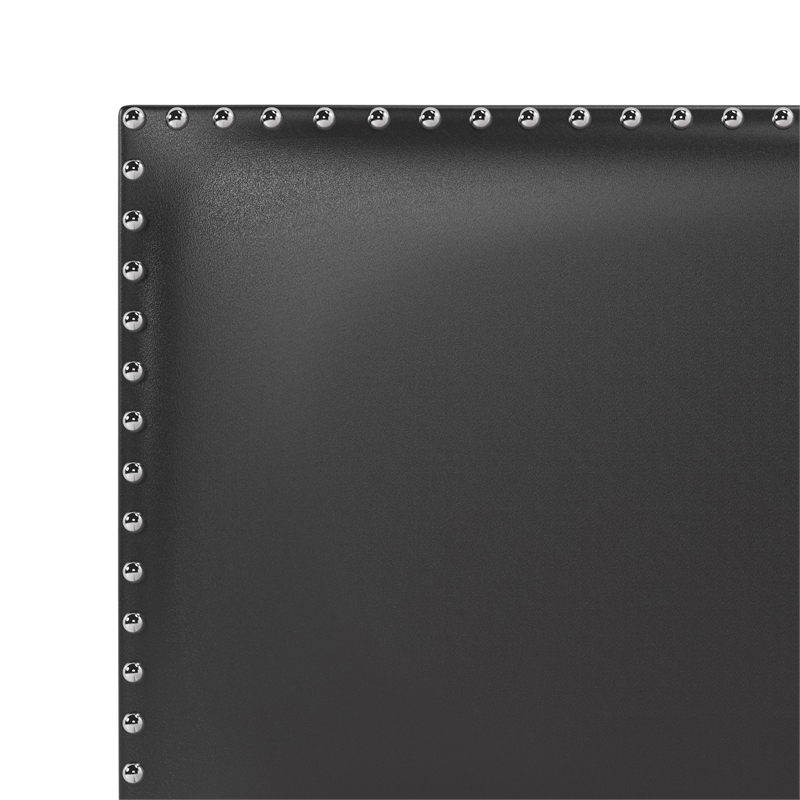 Pemberly Row Upholstered Queen Bed with Nailhead Trim in Black Faux Leather